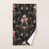 Elegant French Rococo Floral-Black Background Bad Handdoek (Handdoek)