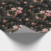 Elegant French Rococo Floral-Black Background Cadeaupapier (Hoek)