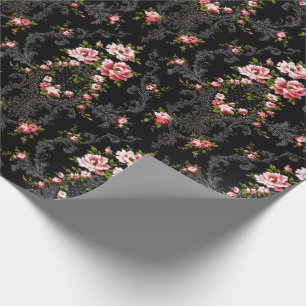 Elegant French Rococo Floral-Black Background Cadeaupapier