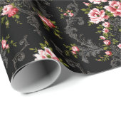 Elegant French Rococo Floral-Black Background Cadeaupapier (Rol Hoek)
