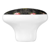 Elegant French Rococo Floral-Black Background Keramische Knop (Zijkant)