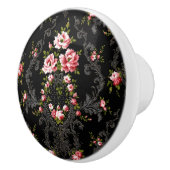 Elegant French Rococo Floral-Black Background Keramische Knop (Rechts)