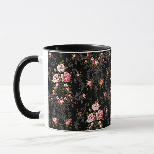 Elegant French Rococo Floral-Black Background Mok (Links)
