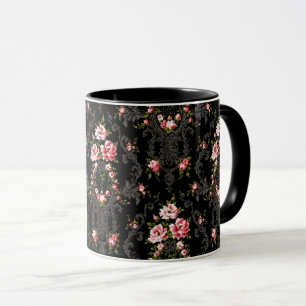 Elegant French Rococo Floral-Black Background Mok