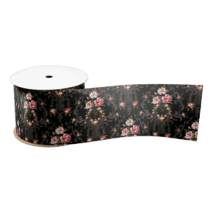 Elegant French Rococo Floral-Black Background Satijnen Lint