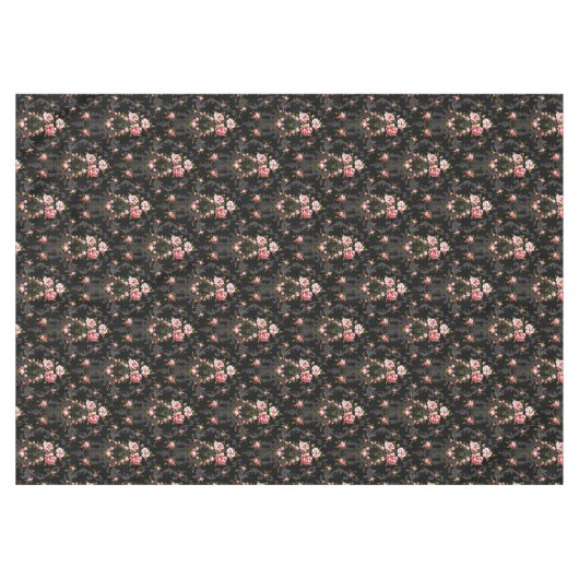 Elegant French Rococo Floral-Black Background Tafelkleed (Voorkant (Horizontaal))