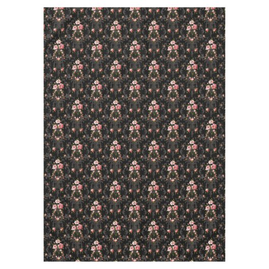 Elegant French Rococo Floral-Black Background Tafelkleed (Voorkant)