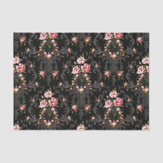 Elegant French Rococo Floral-Black Background Tissuepapier (Voorkant)