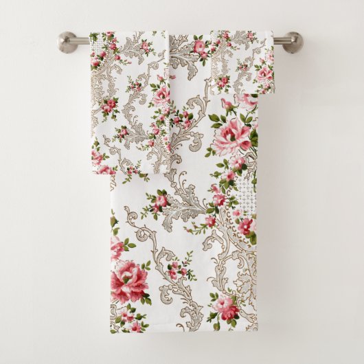 Elegant French Rococo Floral-White Background Bad Handdoek (Insitu)