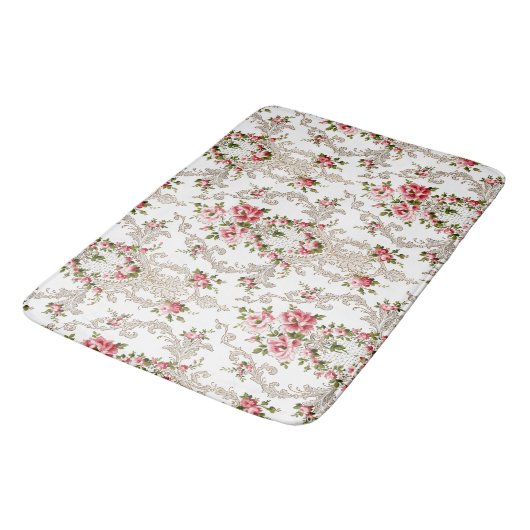 Elegant French Rococo Floral-White Background Badmat (Gekanteld)