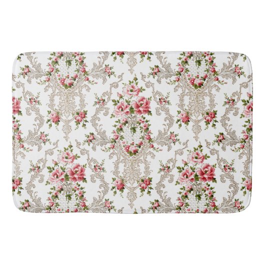 Elegant French Rococo Floral-White Background Badmat (Voorkant)