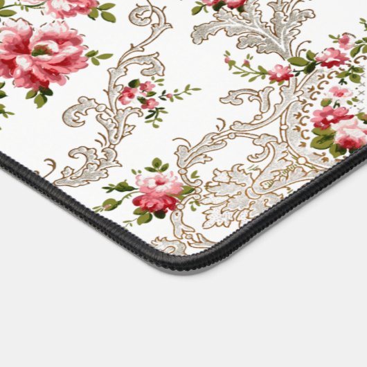 Elegant French Rococo Floral-White Background Bureaumat (Hoek)