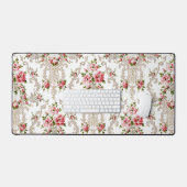 Elegant French Rococo Floral-White Background Bureaumat (Keyboard & Muis)