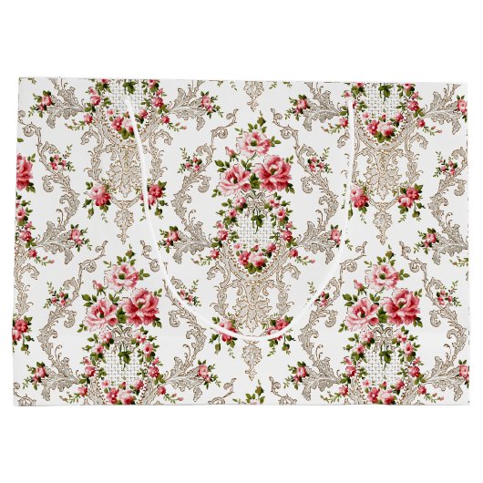 Elegant French Rococo Floral-White Background Groot Cadeauzakje (Achterkant)