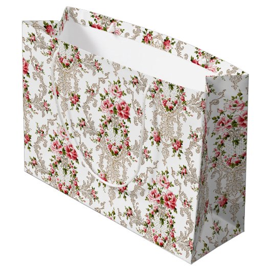 Elegant French Rococo Floral-White Background Groot Cadeauzakje (Achterkant Gekanteld)