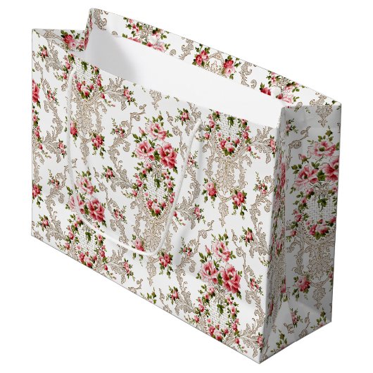 Elegant French Rococo Floral-White Background Groot Cadeauzakje (Voorkant Gekanteld)