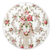 Elegant French Rococo Floral-White Background Keramische Knop (Voorkant)