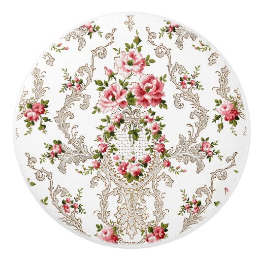 Elegant French Rococo Floral-White Background Keramische Knop (Voorkant)