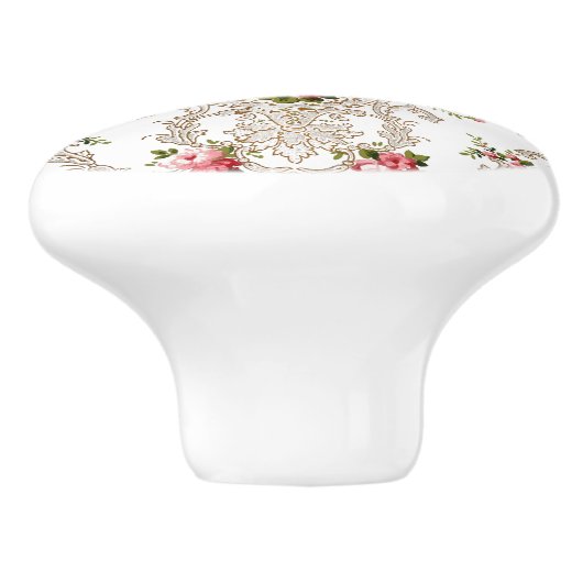 Elegant French Rococo Floral-White Background Keramische Knop (Zijkant)