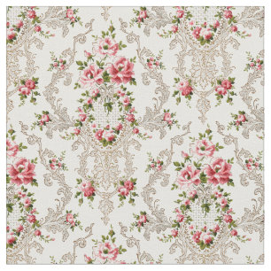 Elegant French Rococo Floral-White Background Stof