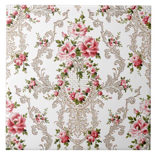 Elegant French Rococo Floral-White Background Tegeltje (Voorkant)