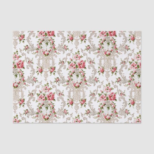 Elegant French Rococo Floral-White Background Tissuepapier (Voorkant)