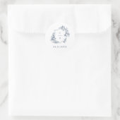 Elegant French Rozen Blue Botanical Crest Envelope Ronde Sticker (Tas)