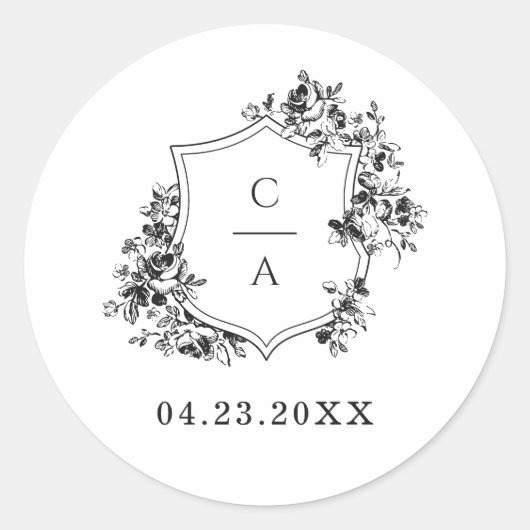 Elegant French Rozen Botanical Crest Envelope Ronde Sticker (Voorkant)