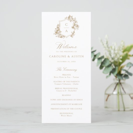 Elegant French Rozen  Crest Wedding Programme Programmakaart (Staand voorkant)