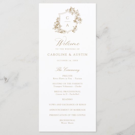 Elegant French Rozen  Crest Wedding Programme Programmakaart (Voorkant)