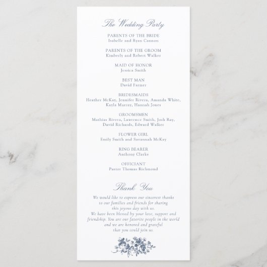 Elegant French Rozen Dusty Blue Crest Wedding Programmakaart (Achterkant)