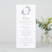 Elegant French Rozen Dusty Blue Crest Wedding Programmakaart (Staand voorkant)