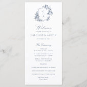 Elegant French Rozen Dusty Blue Crest Wedding Programmakaart (Voorkant)