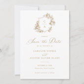 Elegant French Rozen Floral Crest Save Date Kaart (Voorkant)