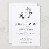 Elegant French Rozen Floral Crest Save Date Kaart (Voorkant / Achterkant)