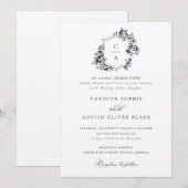 Elegant French Rozen Floral  Crest Wedding Kaart (Voorkant / Achterkant)