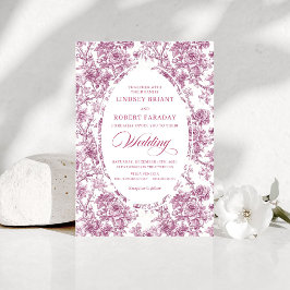 Elegant French Toile Rose Pattern Wedding Invite Kaart