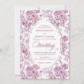 Elegant French Toile Rose Pattern Wedding Invite Kaart (Voorkant)