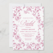 Elegant French Toile Roses Pink Bridal Shower Kaart (Voorkant)