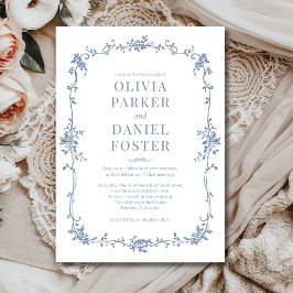 Elegant French Victorian Dusty Blue Wedding  Kaart