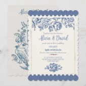 Elegant French Vintage Blue Floral Wedding Kaart (Voorkant / Achterkant)