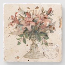 Elegant french watercolor flowers with stamp 