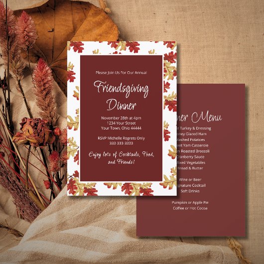 Elegant Friendsgiving Diner Menu Thanksgiving Kaart