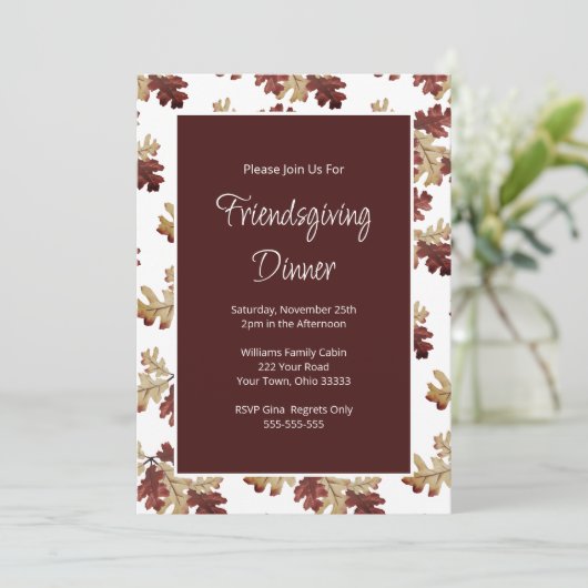 Elegant Friendsgiving Herfst Foliage Dinner Kaart (Staand voorkant)