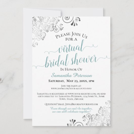 Elegant Frilly Blauwgroen op wit virtueel Vrijgeze Kaart (Voorkant)