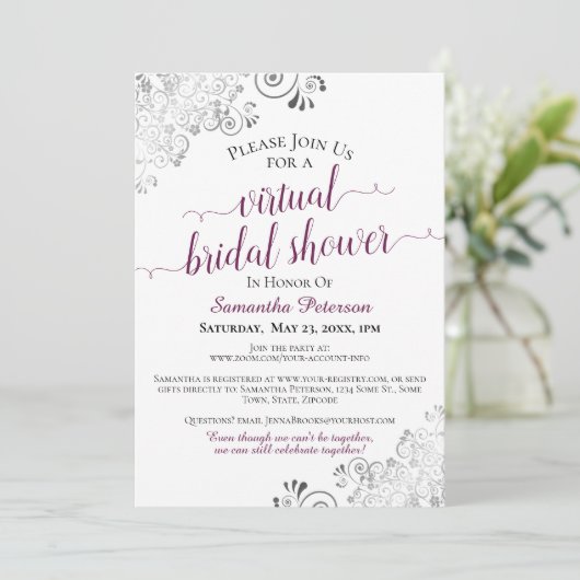 Elegant Frilly Cassis Wit Virtual Vrijgezellenfees Kaart (Staand voorkant)