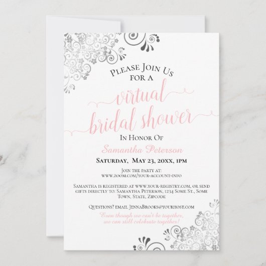 Elegant Frilly Roze & Wit Virtual Vrijgezellenfees Kaart (Voorkant)