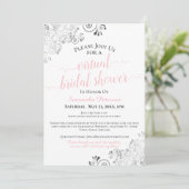 Elegant Frilly Roze & Wit Virtual Vrijgezellenfees Kaart (Staand voorkant)