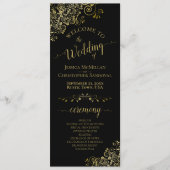 Elegant Frilly Zwart & Goud Bruiloft Programmakaart (Voorkant)