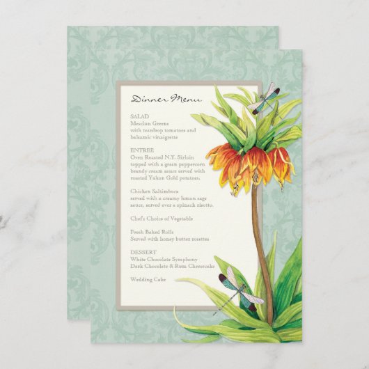 Elegant Fritillaria n Dragonfly Formal Dinner Menu (Voorkant / Achterkant)
